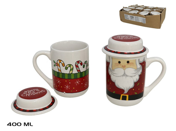 TAZA MUG NAVIDAD C/TAPA 400ML 9X13.5CM 2