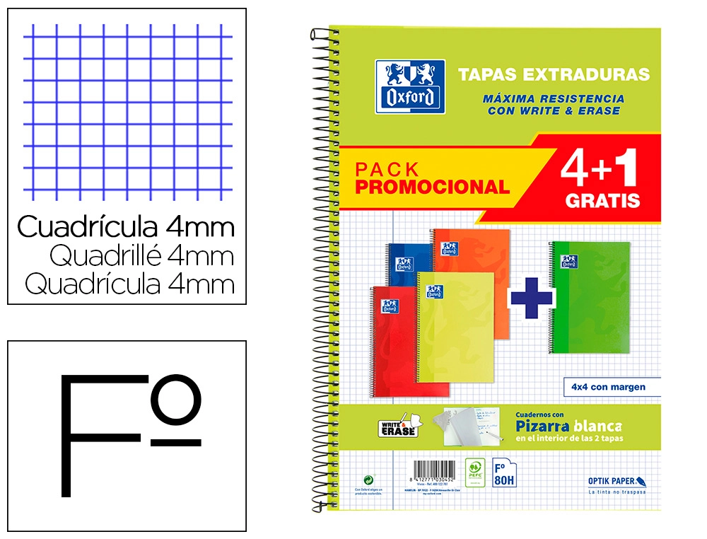 CUADERNO ESPIRAL OXFORD PACK 4+1