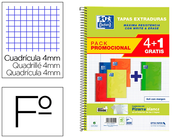 CUADERNO ESPIRAL OXFORD PACK 4+1