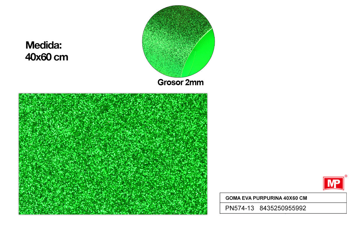 GOMA EVA C/PURPURINA 40X60CM VERDE MP