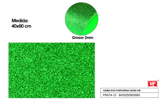 GOMA EVA C/PURPURINA 40X60CM VERDE MP