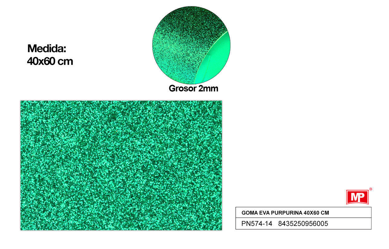 GOMA EVA C/PURPURINA 40X60CM VERDE OSCURO MP