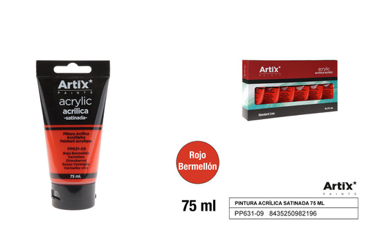 PINTURA ACRILICA ROJO BERMELLON 75ML ARTIX