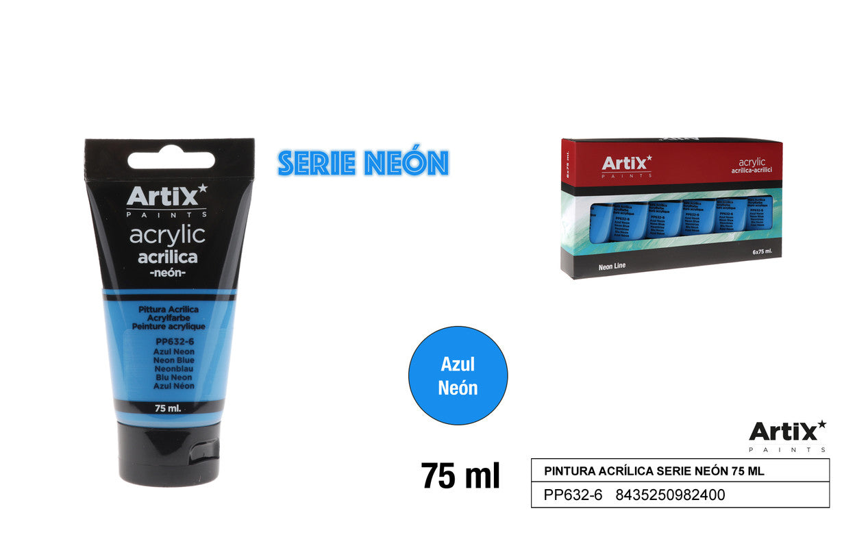 PINTURA ACRILICA AZUL NEON 75ML ARTIX