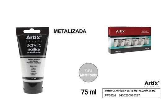 PINTURA ACRILICA TUBO 75ML PLATA METALIZADO ARTIX