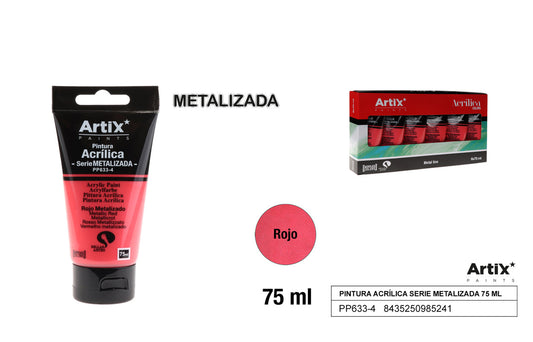 PINTURA ACRILICA TUBO 75ML ROJO METALIZADO ARTIX