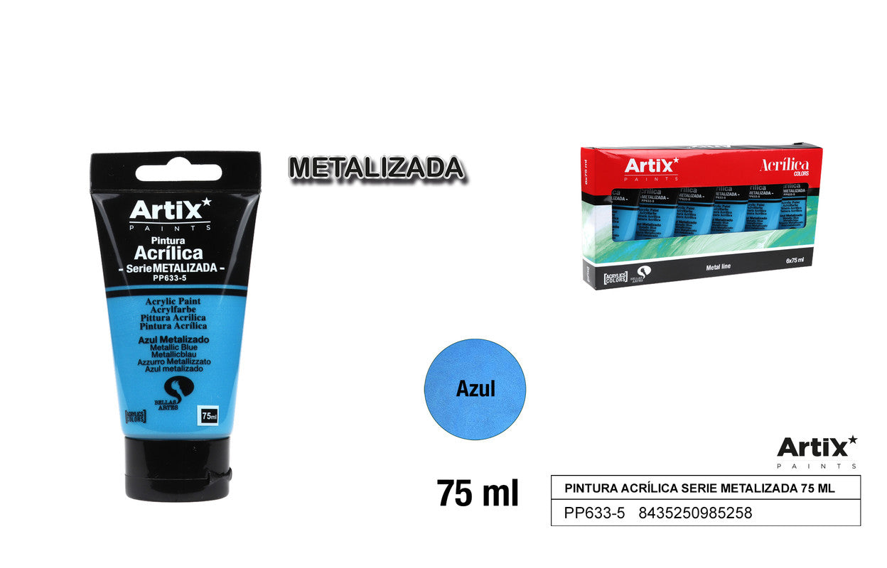 PINTURA ACRILICA TUBO 75ML AZUL METALIZADO ARTIX