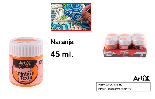 PINTURA TEXTIL NARANJA 45 ML ARTIX