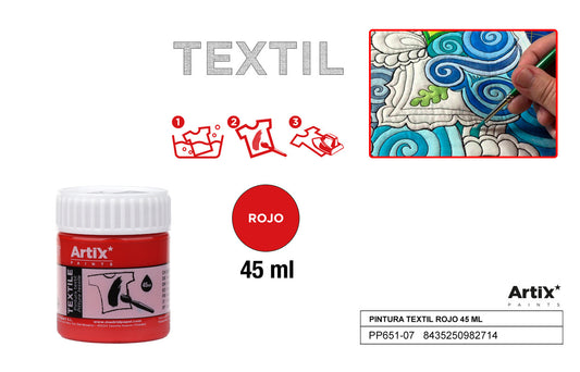 PINTURA TEXTIL ROJO 45 ML ARTIX