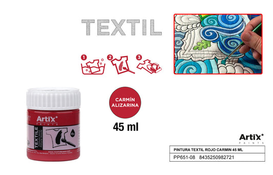 PINTURA TEXTIL ROJO CARMIN 45 ML ARTIX