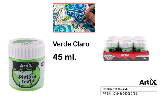 PINTURA TEXTIL VERDE CLARO 45 ML ARTIX