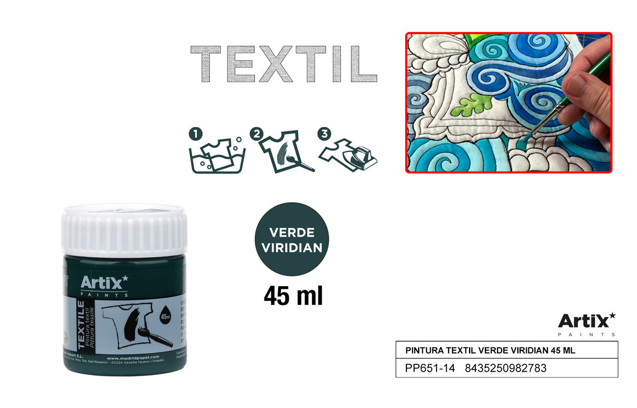 PINTURA TEXTIL VERDE VIRIDIAN 45 ML ARTIX