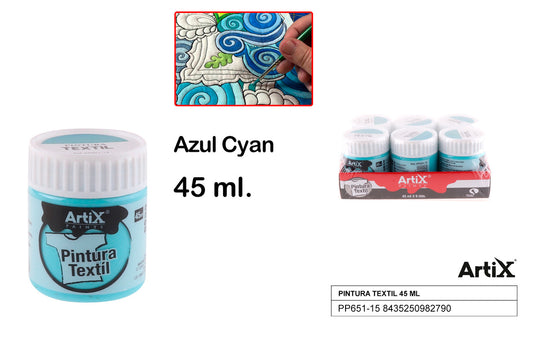 PINTURA TEXTIL AZUL CYAN 45 ML ARTIX