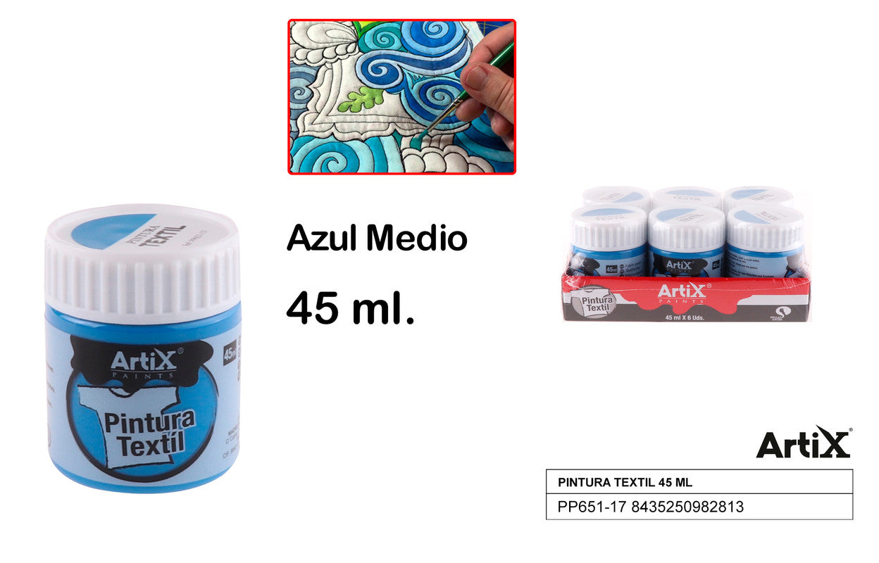 PINTURA TEXTIL AZUL MEDIO 45 ML ARTIX