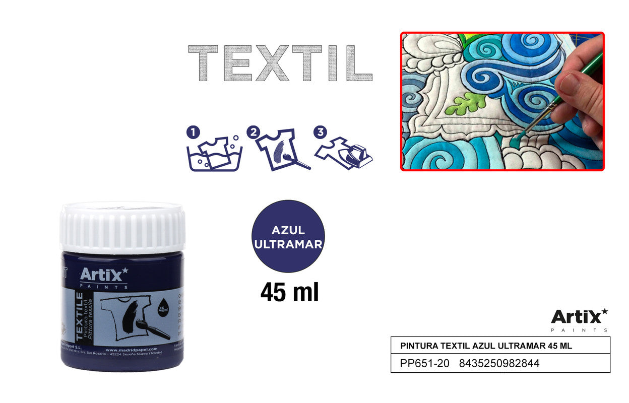 PINTURA TEXTIL AZUL ULTRAMAR 45 ML ARTIX