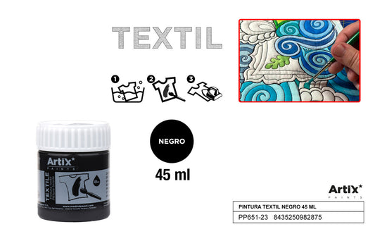 PINTURA TEXTIL NEGRO 45 ML ARTIX