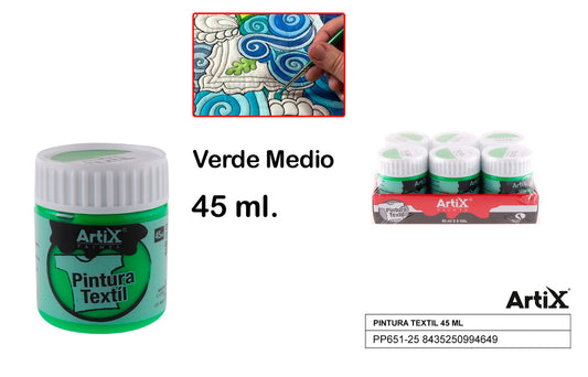 PINTURA TEXTIL VERDE MEDIO 45 ML ARTIX