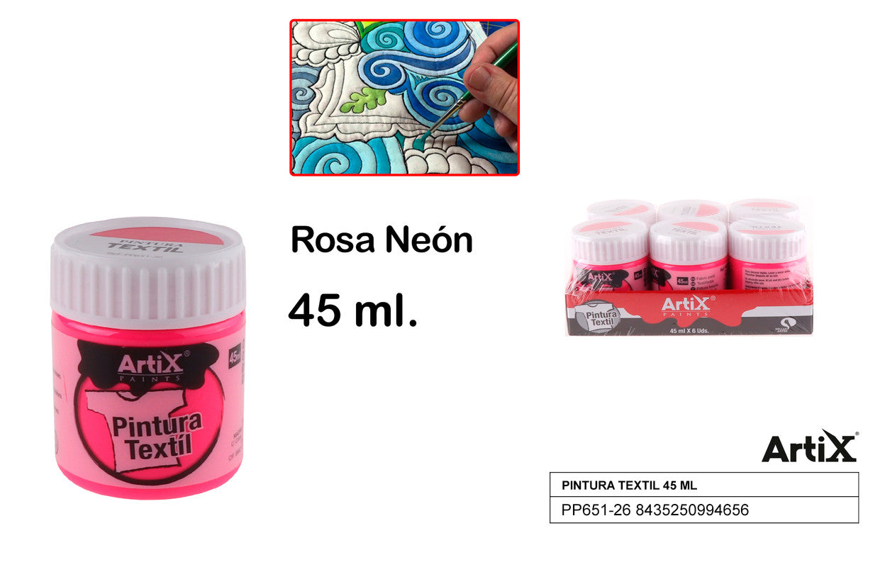 PINTURA TEXTIL ROSA NEON 45 ML ARTIX