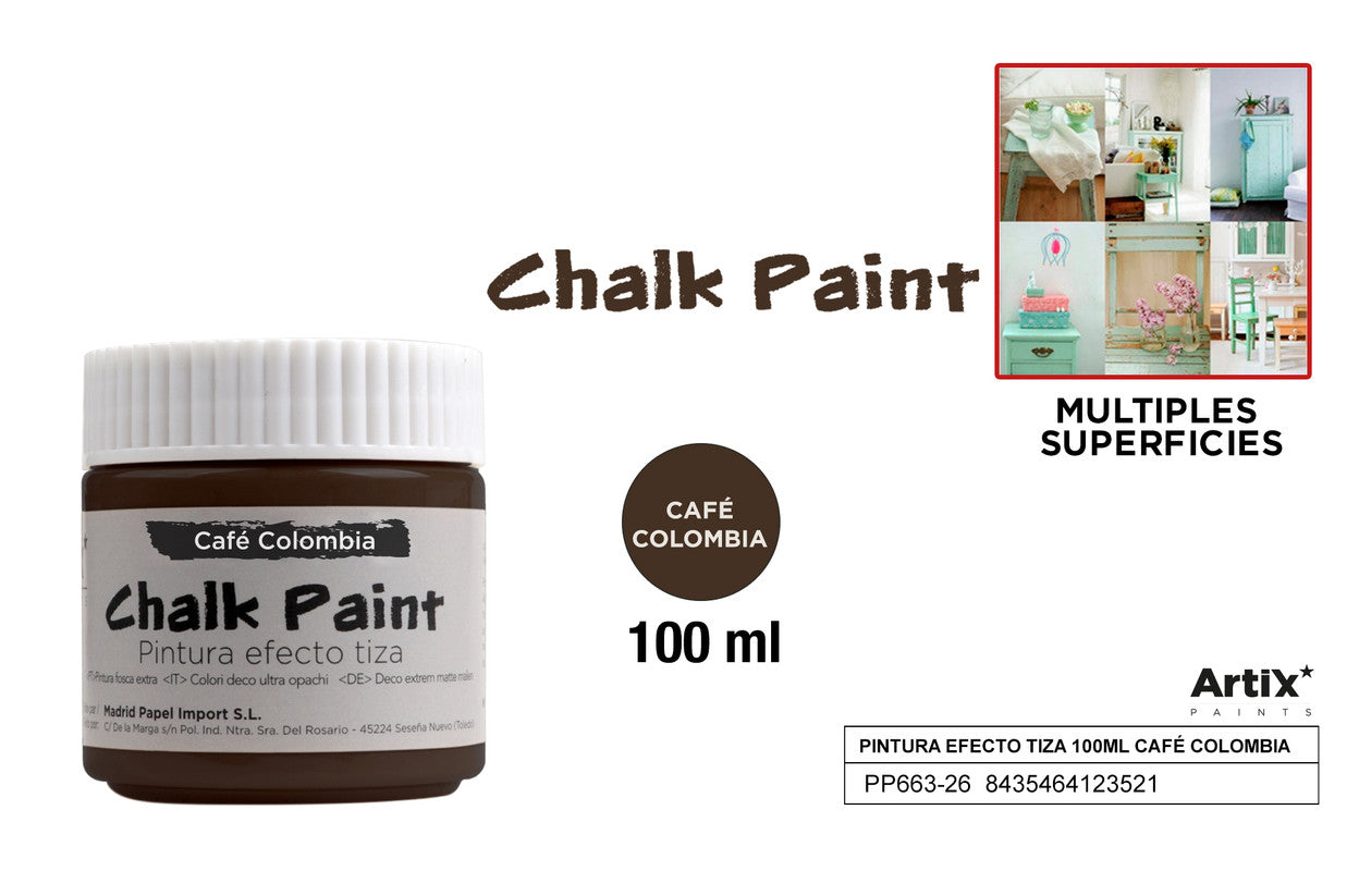 PINTURA EFECTO TIZA 100ML CAFE COLOMBIA ARTIX